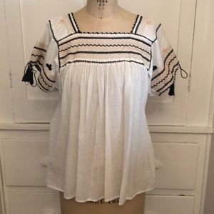 ULLA JOHNSON boho linen cotton embroidered top